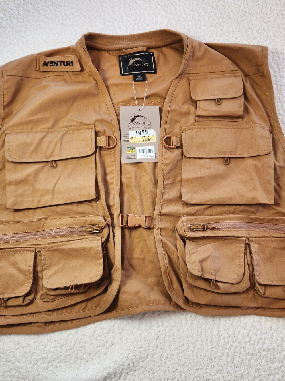White River Fly Shop WRFS Aventur1 Fly Fishing Vest 2XL Brown NWT New Bass Pro